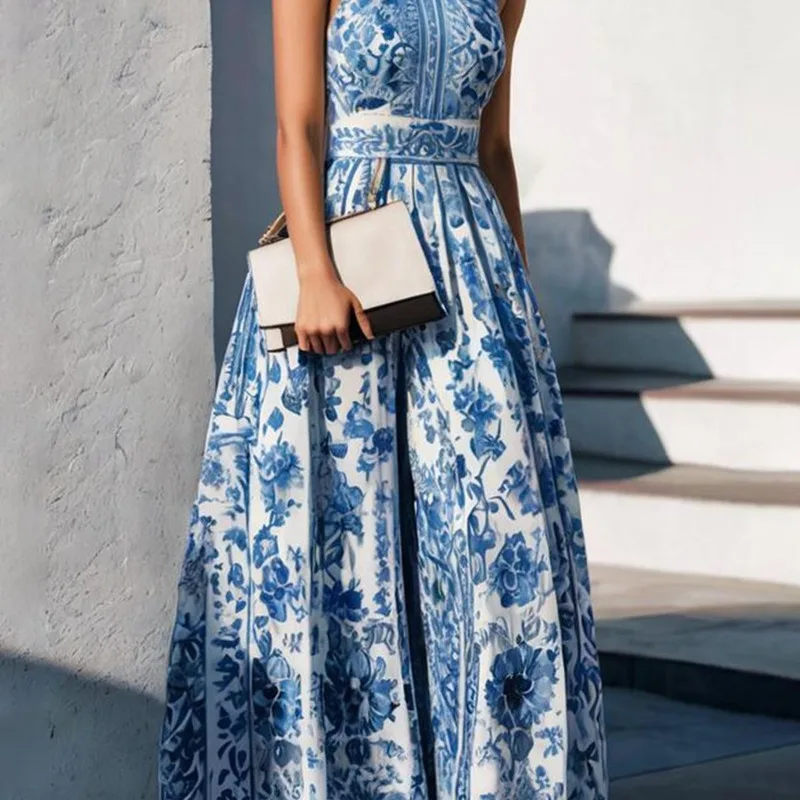 

Summer And Autumn New Floral Print Maxi Dress Elegant Ladies Fashion Long Flowy Dress Boho Chic Style Comfortable Lightweight