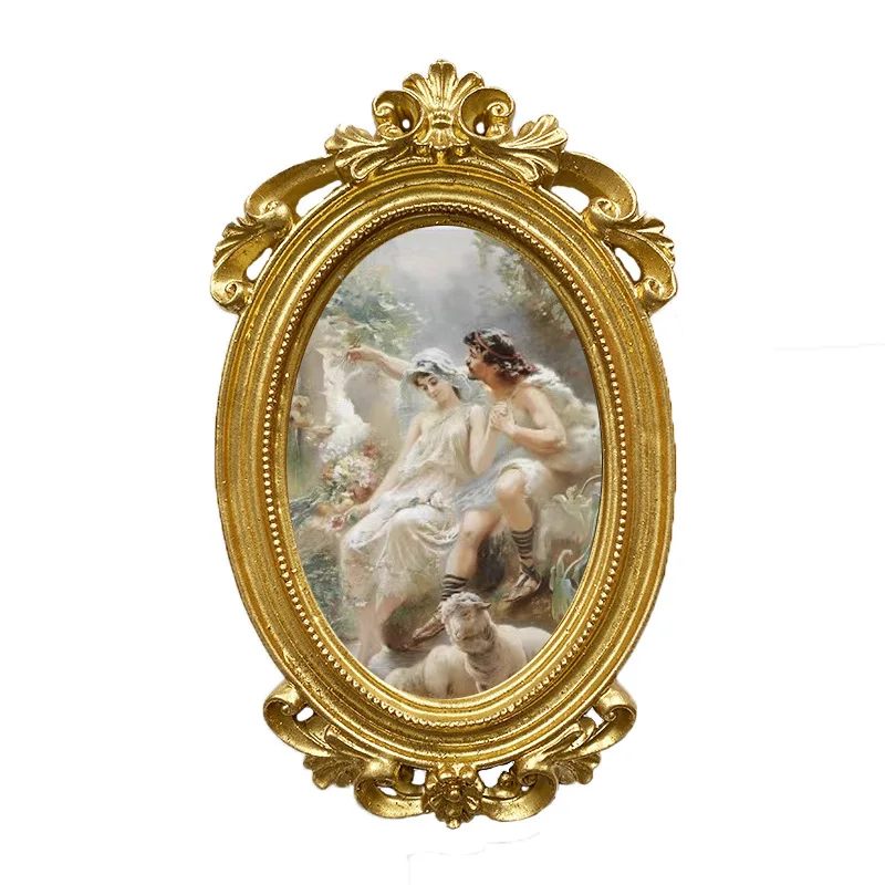 French Embossed Resin Photo Frame Oval Carved European Resin Photo Frame Home Ornament Desktop Decoration Creative Wholesale