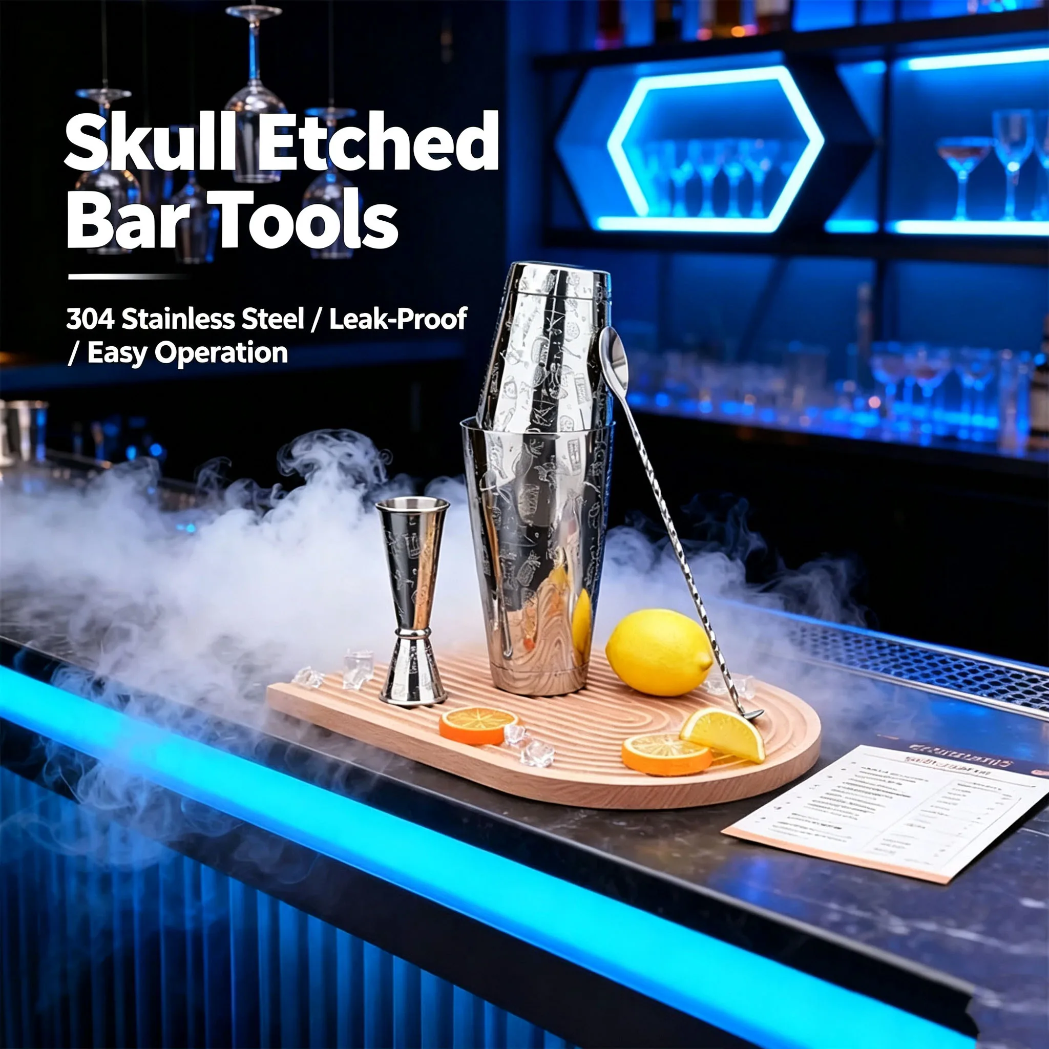 Boston Shaker Cocktail Set Stainless Steel Engraved Mixing Tin Professional Bartender Bar Accessory Tool Home Bar Gift