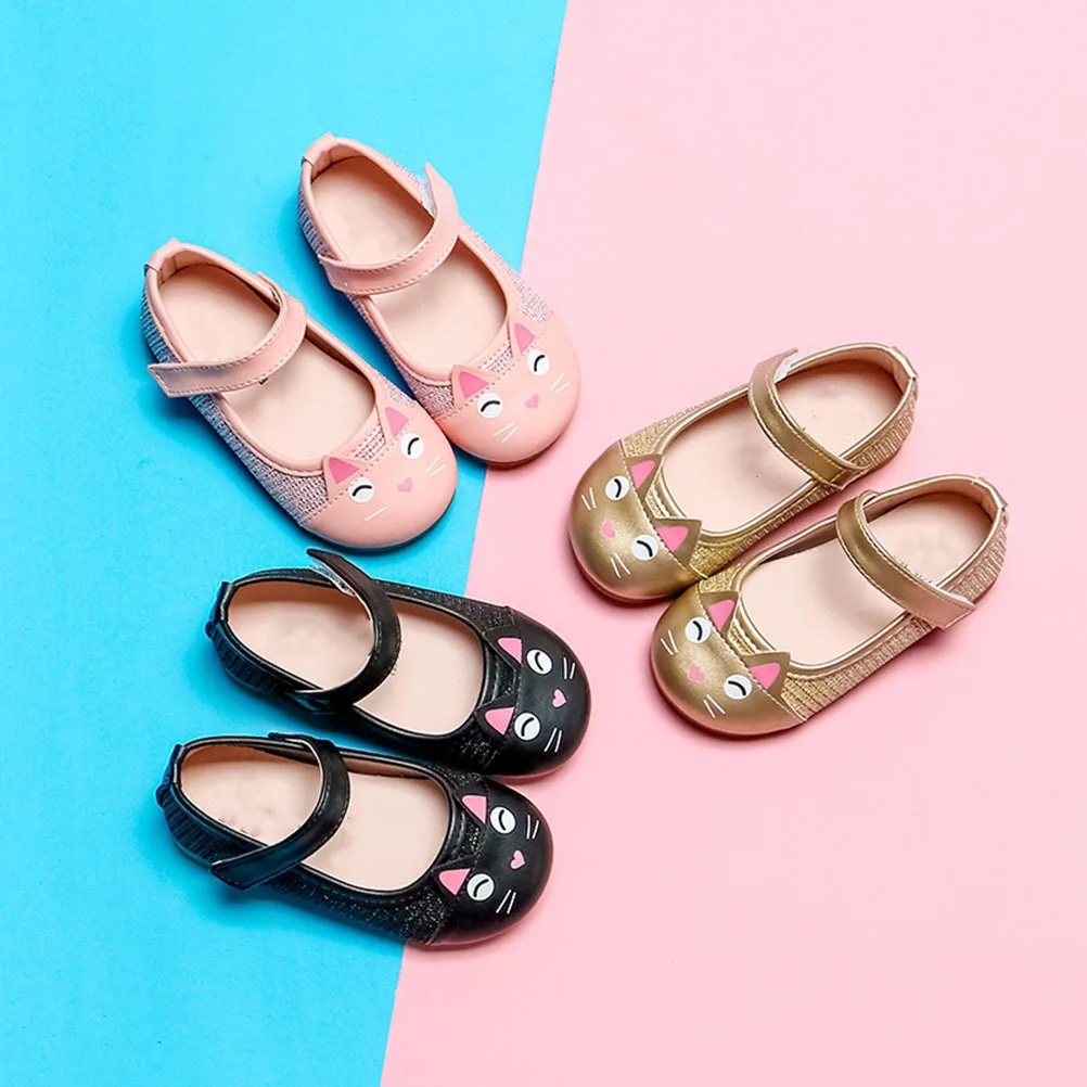 زوج واحد من أحذية الأطفال بتصميم قطة قابلة للتنفس أحذية الأطفال الصغار أحذية ترفيهية للفتيات الصغيرات (مقاس ذهبي 22)