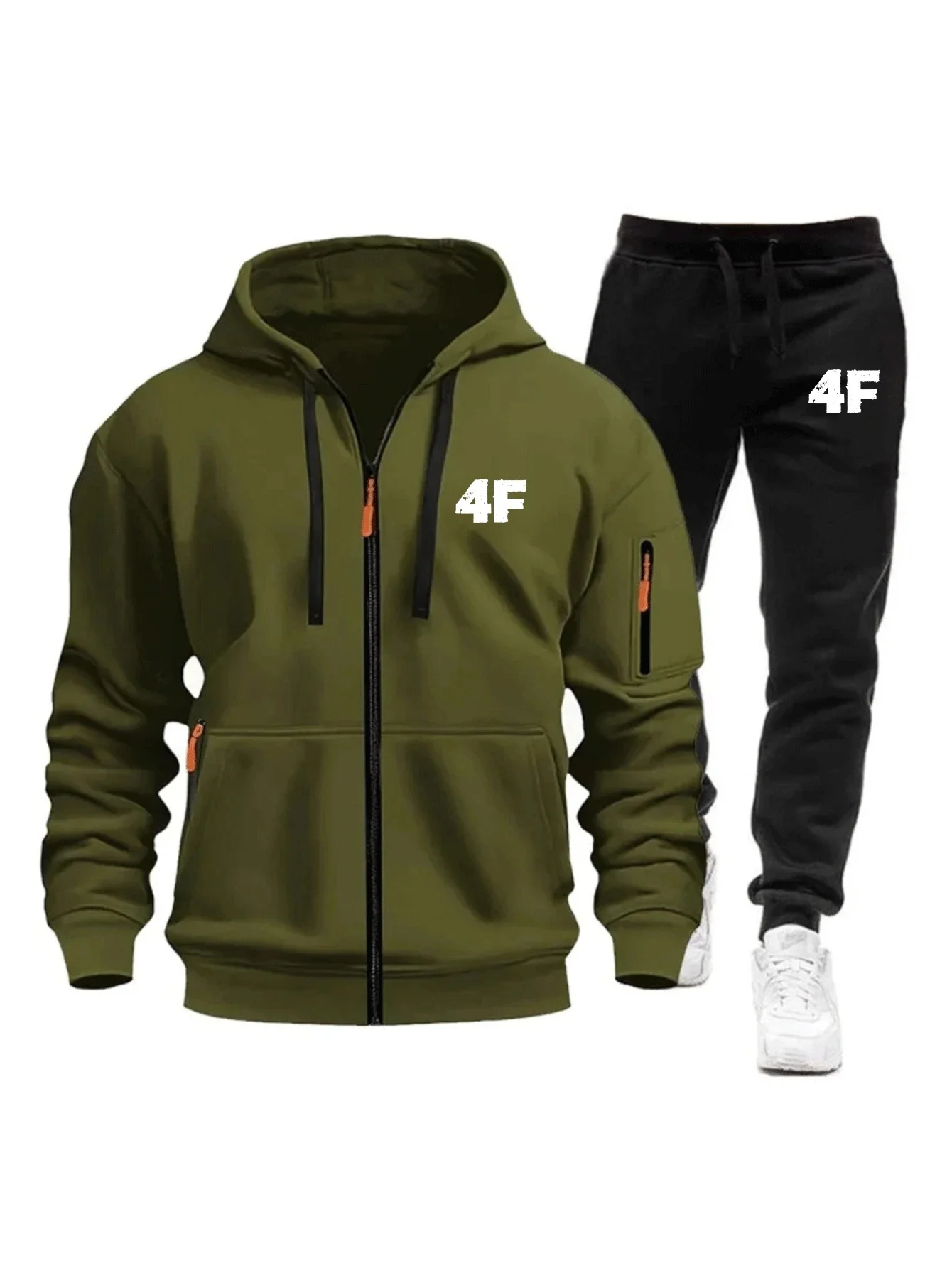 Men's Casual Jogging Tracksuit Zipper Hood Multi-Pocket Protective Pants 2-Piece Set Fall/Winter Large Size S-3XL view 6