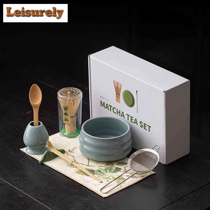 

8pc/set Ru Kiln Threaded Matcha Teaware Set Bamboo Tea Brush Ceramic Tea Bowl Composition Chinese Handmade Matcha Tea Tool Set