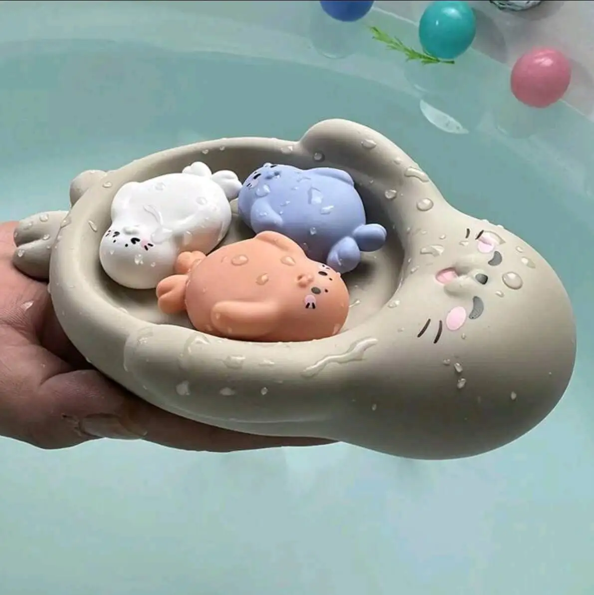 ألعاب حمام عائلية من المطاط الناعم - مجموعة فرس النهر وال قضاعة وأسد البحر، آمنة ولطيفة، لفتح متعة الاستحمام الجديدة