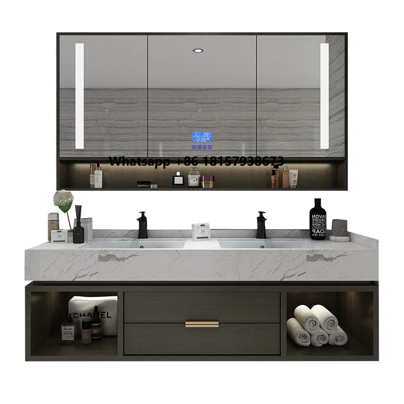 

European Style Modern Floating Bath Top Double Sink Bathroom Vanity Cabinet Sets with Sink