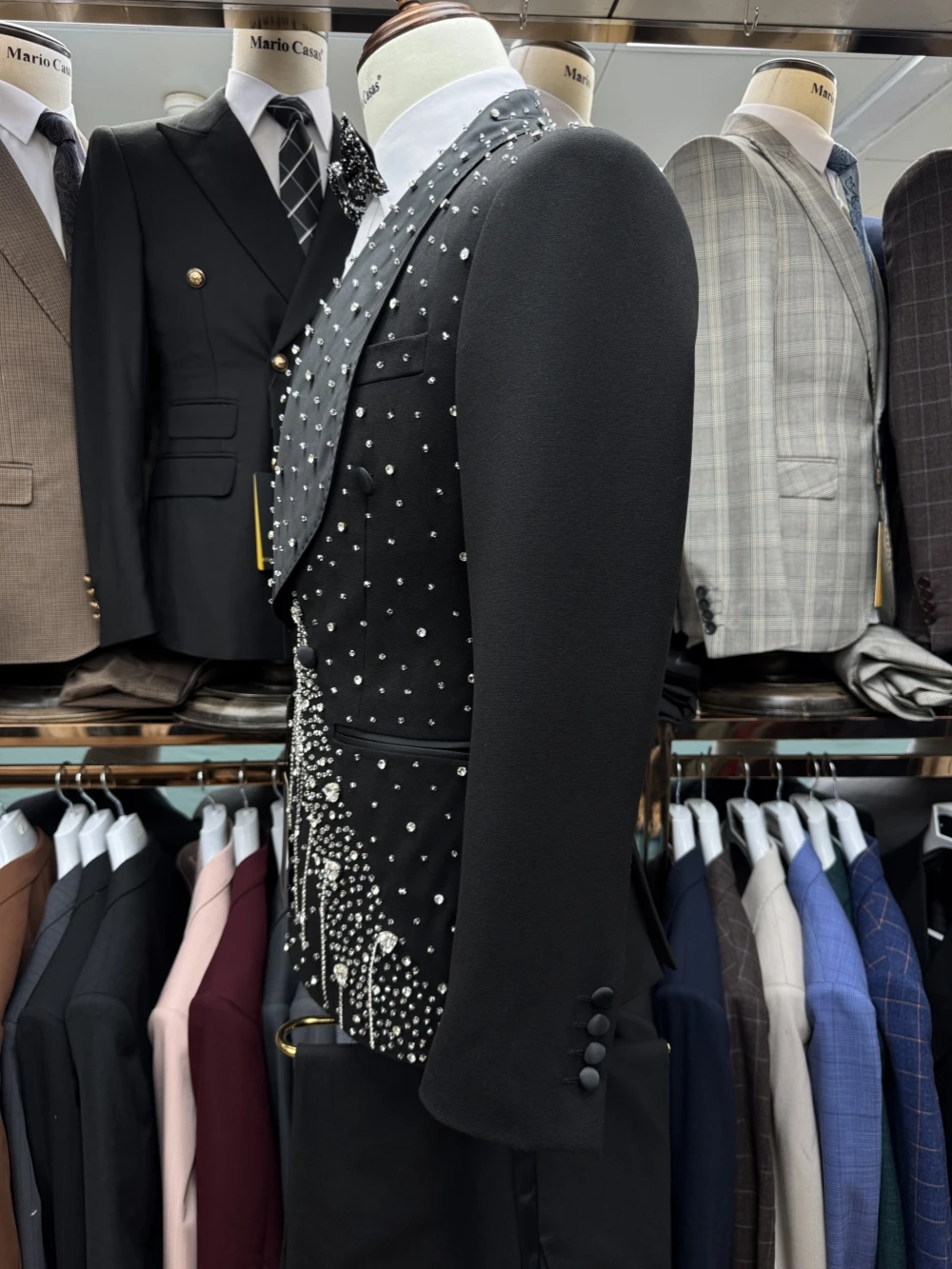 Luxurious Beaded Tassel Men's Suits Wedding Groom Outfit Handsome Elegant Double Breasted Tuxedo 2 Pieces For Men Customized