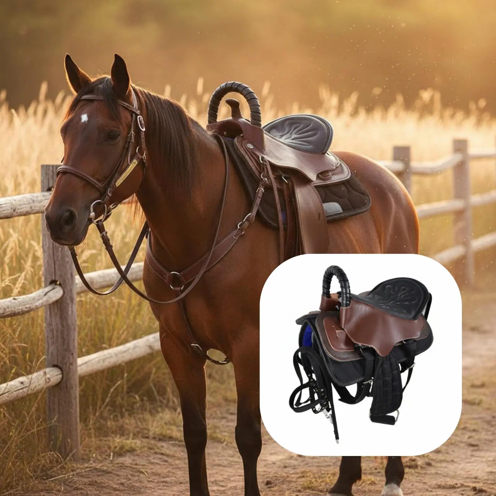

Leather Saddle Long-Lasting Horse Tack Set Saddle Combo Pack Comfortable Seat Adjustable Straps for Horseback Riding, Training