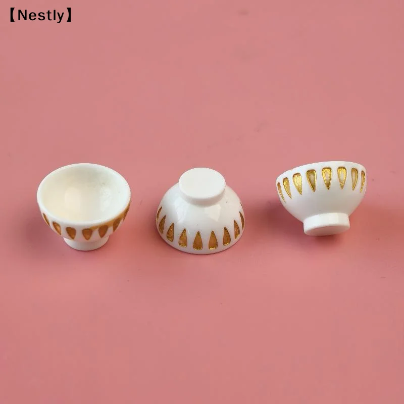 10pcs Kawaii Resin Simulation 3D Bowl Dollhouse Miniature Dinnerware Art Flatback Cabochon DIY Supplies Craft Decoration〔Nest〕