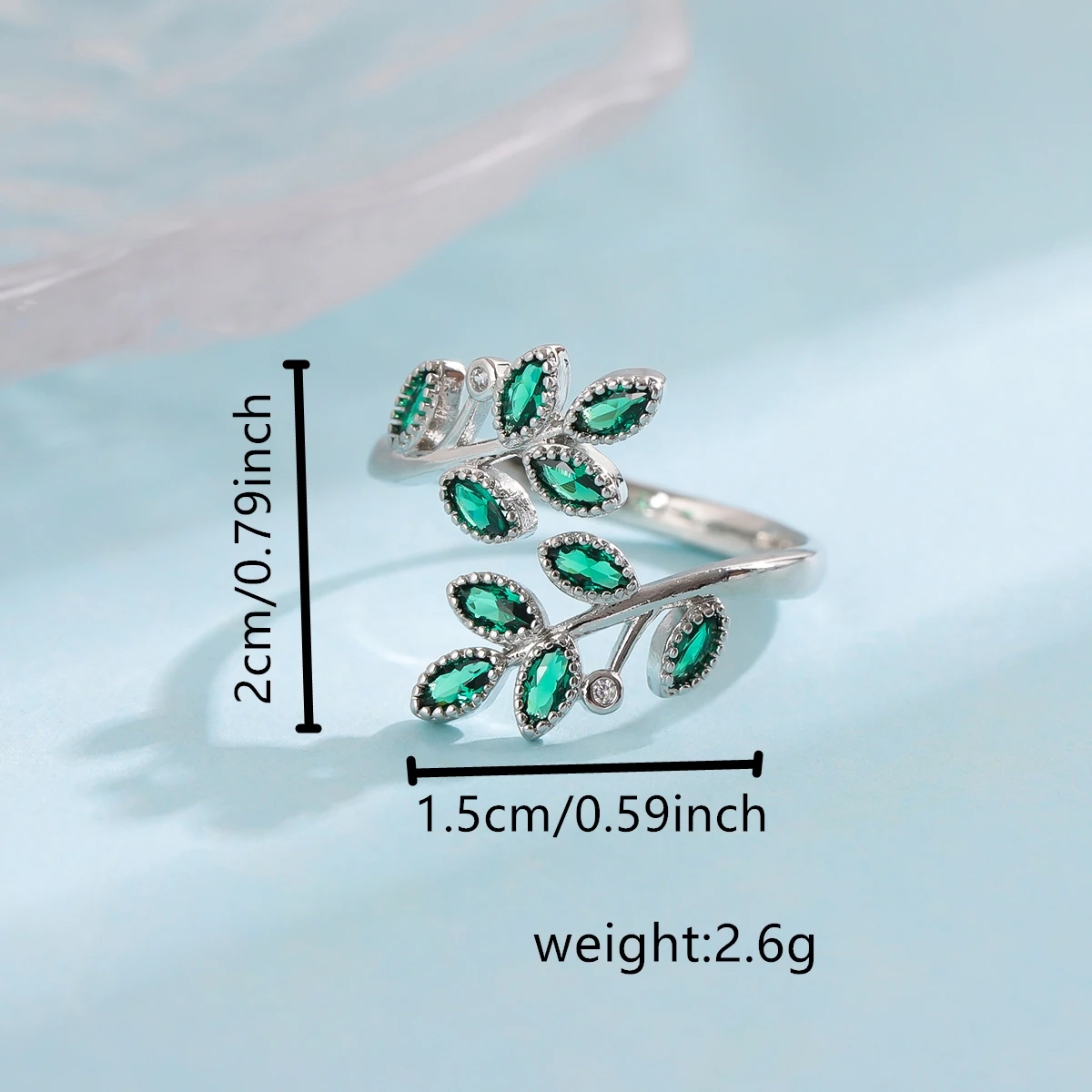 New Fashion Green Crystal Leaves 925 Sterling Silver Personality Temperament Creative Exquisite Opening Rings R376