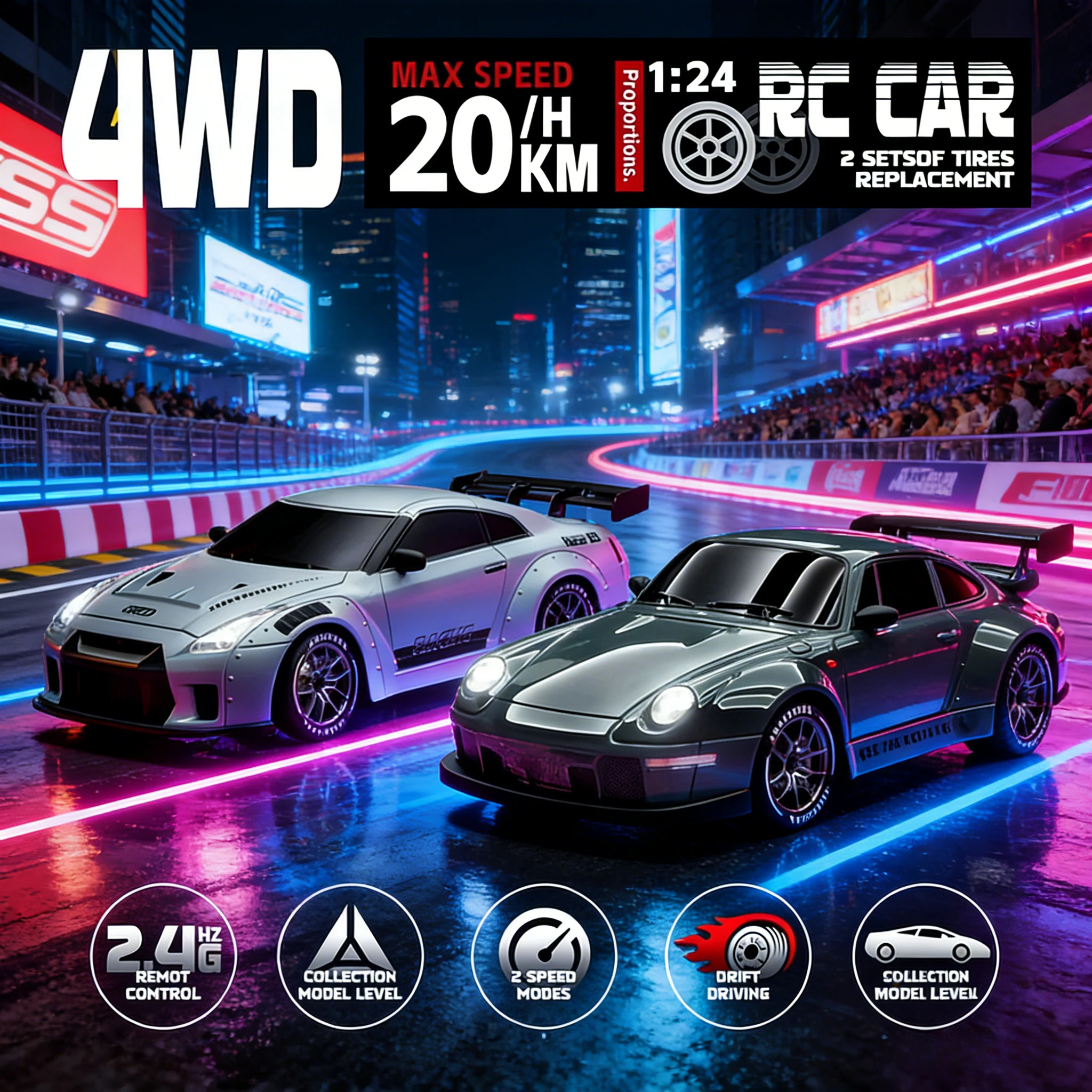 

2,4G 4WD20KM/H Электрический автомобиль с дистанционным управлением для соревнований 1:24RC Drift Racing Мини-модель автомобиля Радио Высокая скорость ​ ​ Машинка для мальчика в подарок