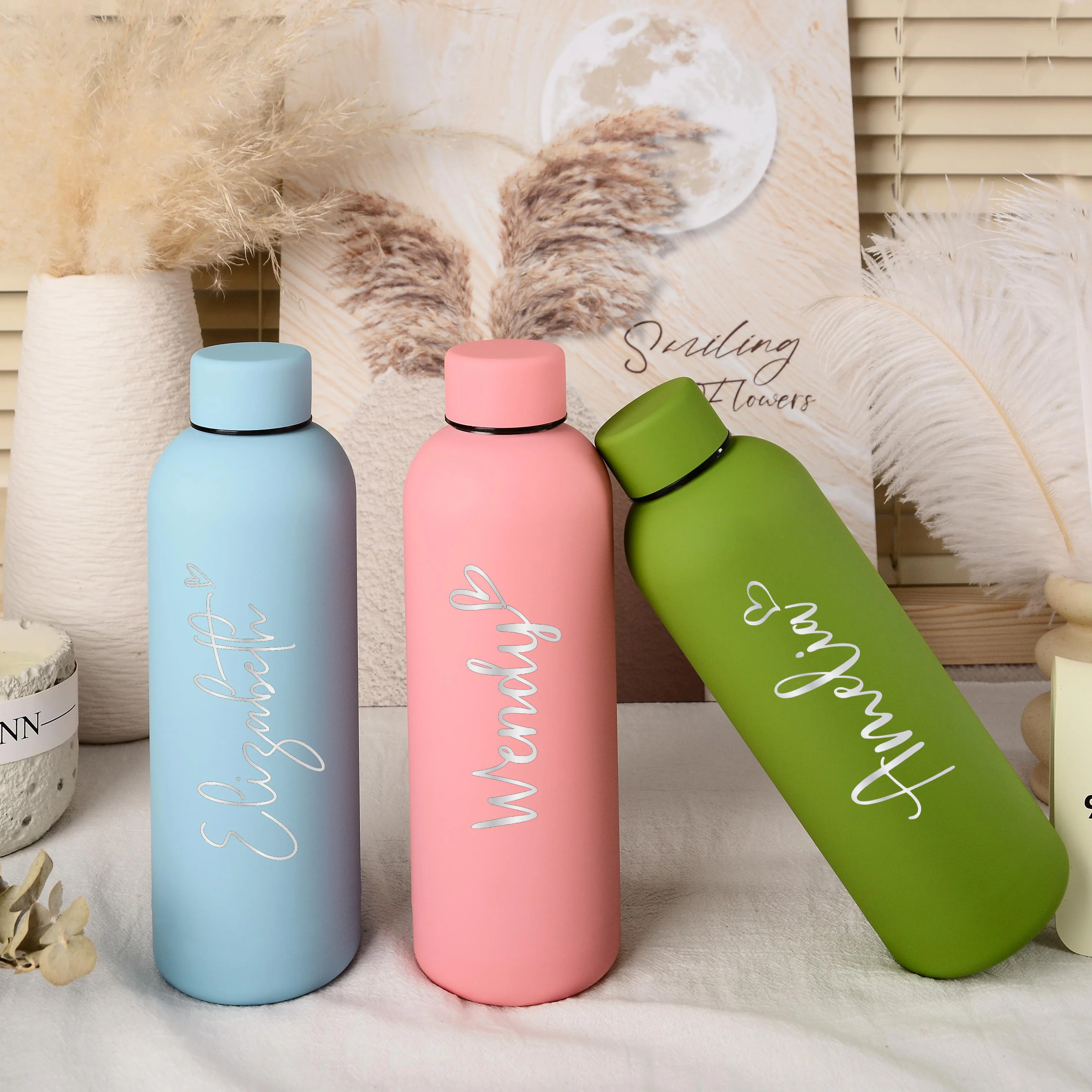 Custom Name Matte Slim Stainless Steel Water Bottle, Cursive Script Insulated Flask, Portable Leakproof Thermal Water Bottle.