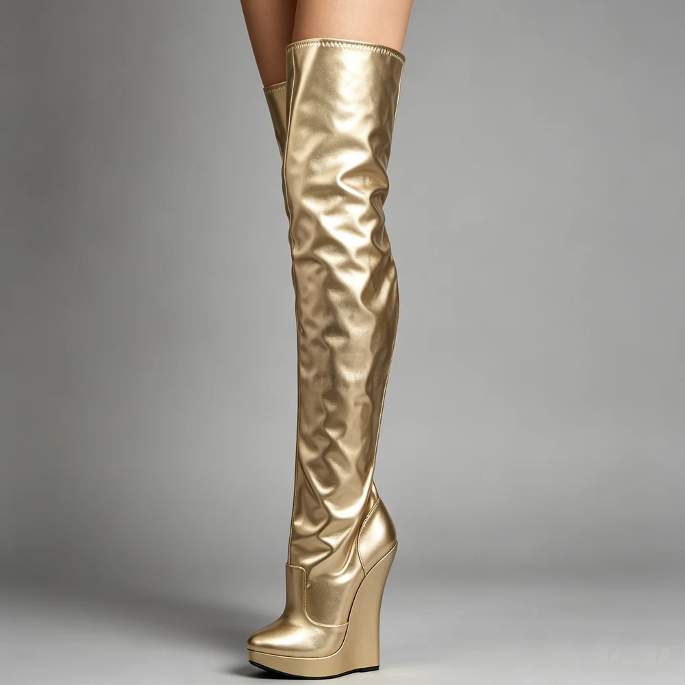 18cm Ultra High Wedge Platform Over-The-Knee Thigh Boots Sexy Fetish Unisex Plus Size Slim Fit Pole Dance Cosplay Party Footwear - view 6