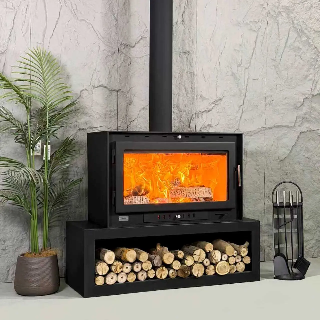 High Temperature Resistant Glass Cast Iron Stove New Arrival Indoor Household Wood Burning Heating Fireplace