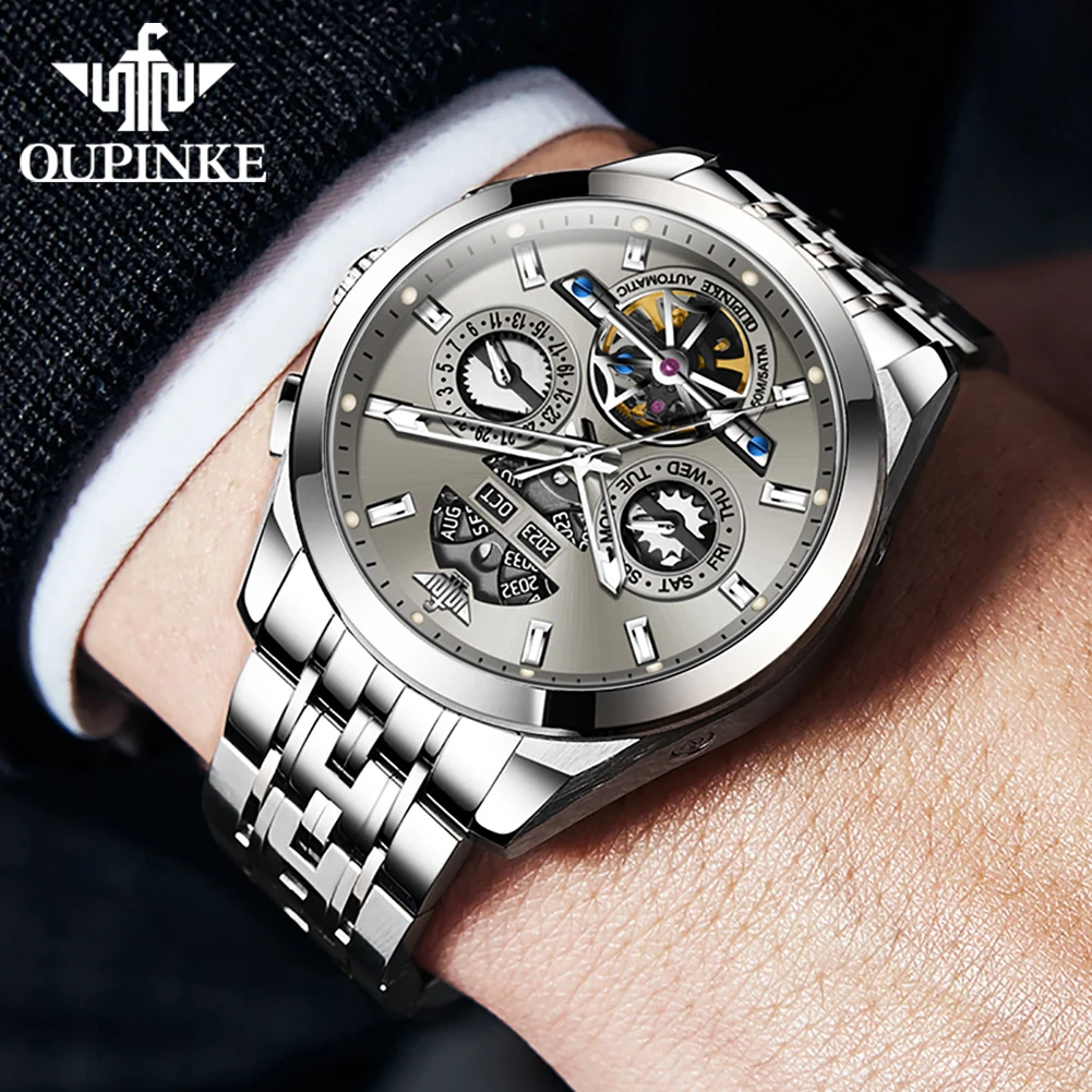 OUPINKE 3251 Men Watch Mechanical Watch Watch 50M Waterproof Luminous For Men Date Sport Watch Dual Calendar Design