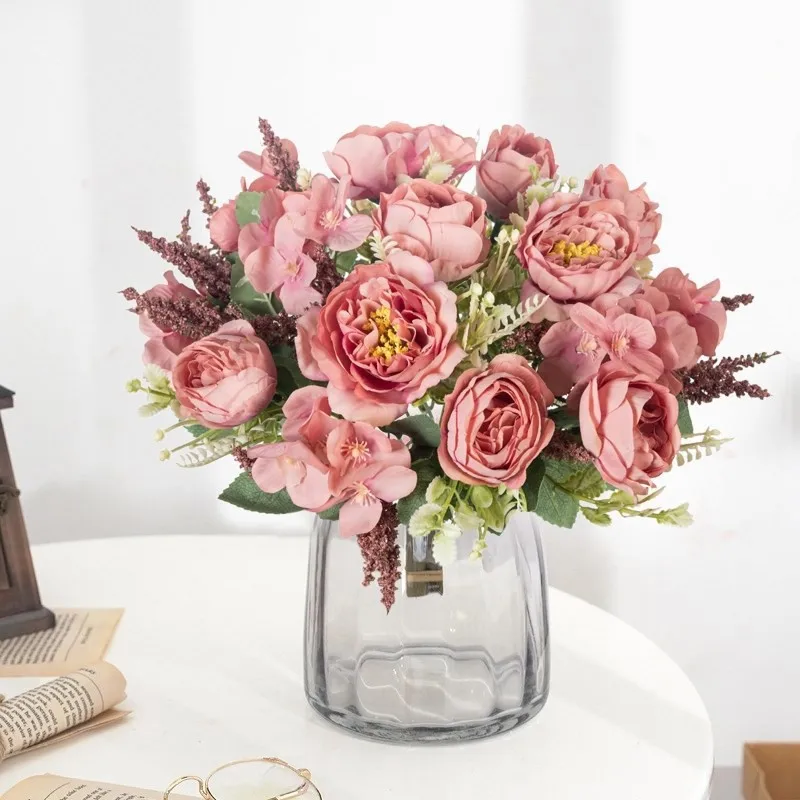Künstliche Blumen, weiße Seiden-Hortensien, Pfingstrosen, Hochzeits-Party-Bundle, Festival, Heim, Zimmer, Tisch, Vase, Dekoration, Outdoor, Hof, DIY-Geschenk – Detail 15