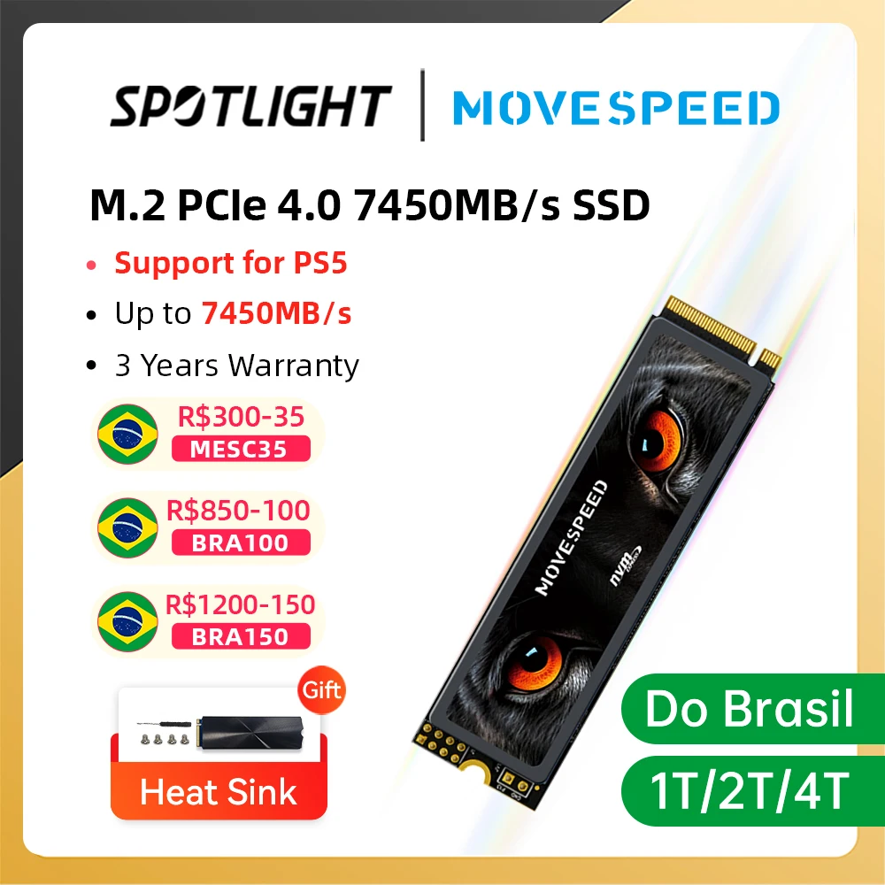 MOVESPEED 내장 솔리드 스테이트 하드 디스크, 7450 MB/s SSD NVMe M.2 2280 4TB 2TB 1TB, M2 PCIe 4.0x4 2280 SSD 드라이브, PS5 노트북 PC용 