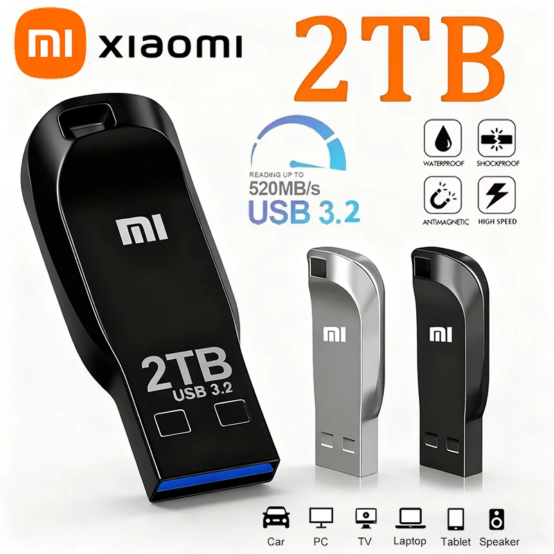 Xiaomi 3.2 USB 2 تيرا بايت ماكس فلاش قرص معدني بندريف USB مقاوم للماء ذاكرة عصا SSD وحدة مناسبة لقرص الكمبيوتر مشبك 2026 جديد