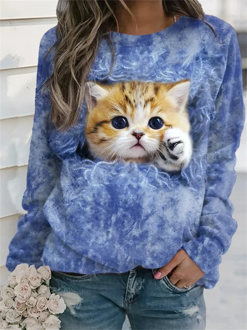 3D Cute Animal Cartoon Print Sweatshirt Women Loose Casual Long Sleeve O Neck Hoodie Young Girl 2023 Autumn Cotton Tops Female