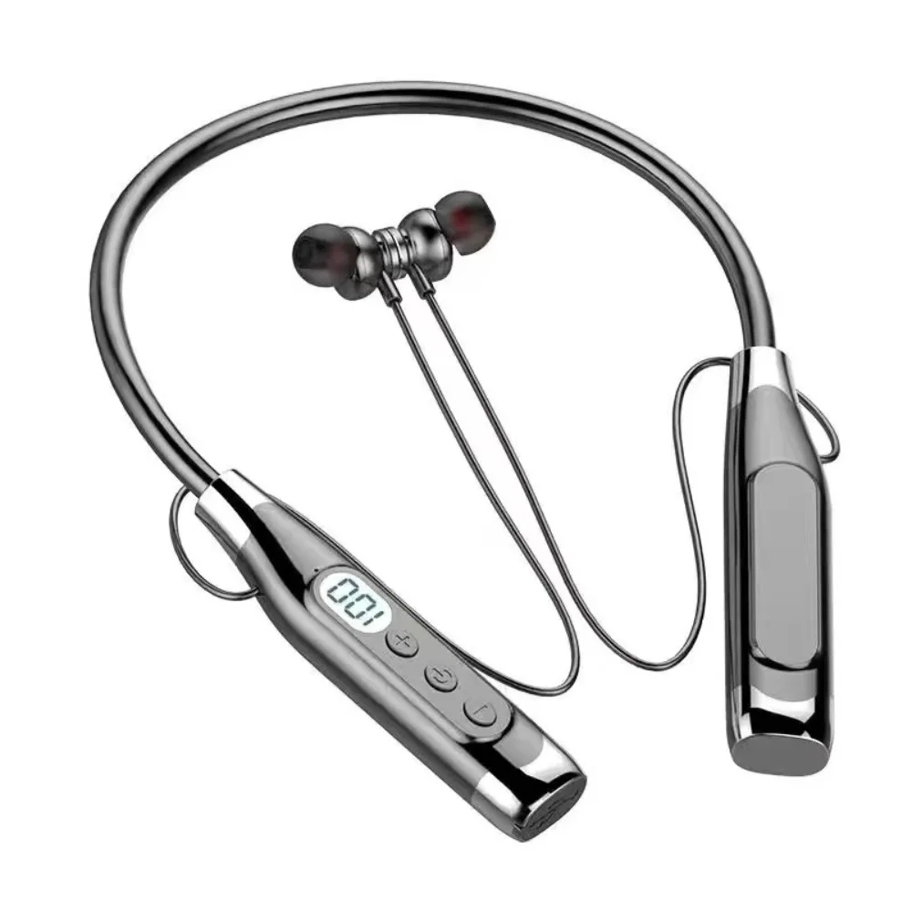 

LED Digital Display Neckband Headphones Waterptoof 3D Stereo Wireless Bluetooth Earphones Neck-mounted Mega Bass Sports Headsets