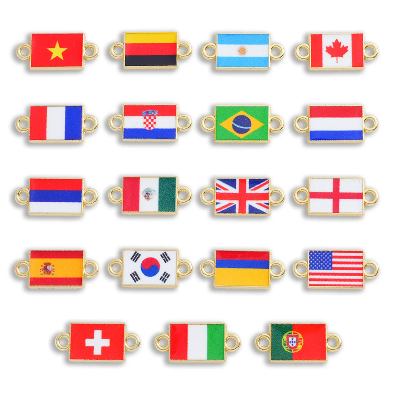 20 Countries Square Enamel Double Hole Pendant DIY Alloy Jewelry Accessory Bracelet Connector Charm