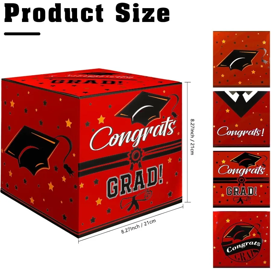 Red Graduation Card Box 2025 Modern Foldable Card Box Holder for College High School Graduation Party Decorations Class of 2025