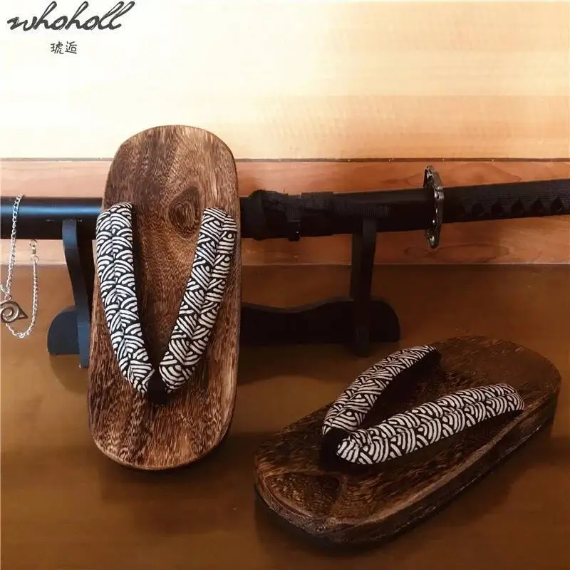 WHOHOLL bois Geta été homme femme pantoufle grand japonais bois Geta tongs sabots antidérapants pantoufles grande taille 47 48