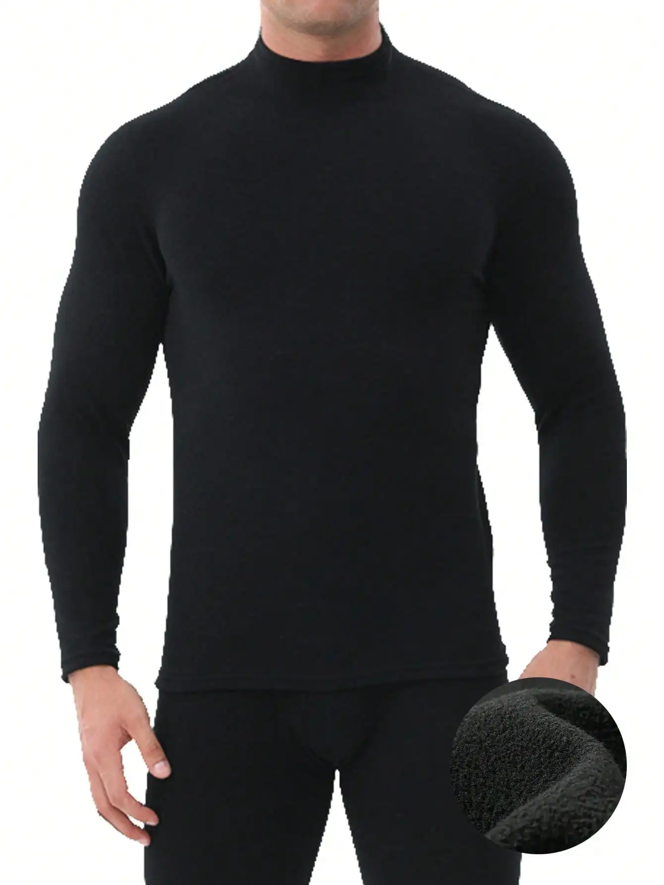 

Men's Black Thermal Long Sleeve Top, Stretchy Form-Fitting, Fleece-Lined for Cold Weather
