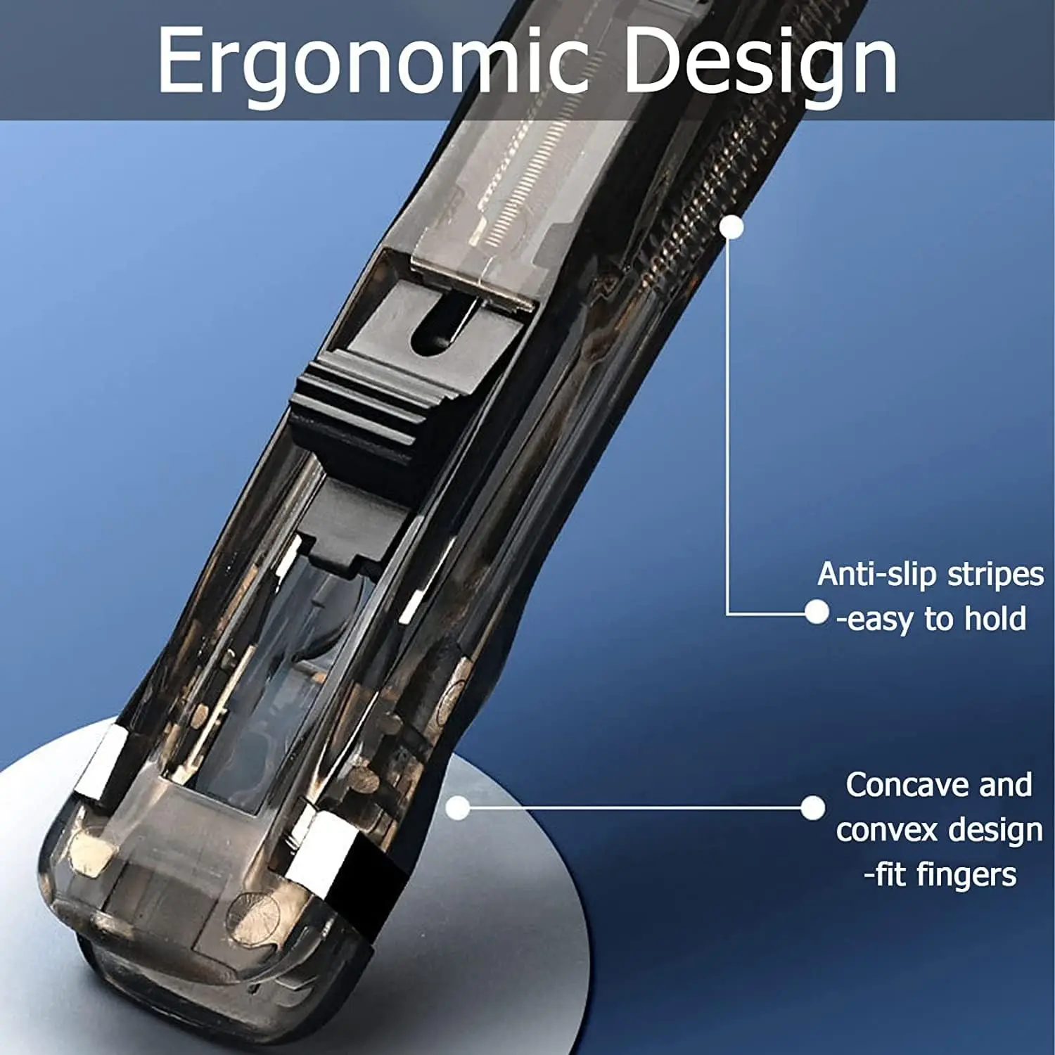 Portable Handheld Binder Clip Pusher with 50 Silver Refill Clips, 40 Sheets Capacity, Fast Paper Clip Dispenser for Desk File Of