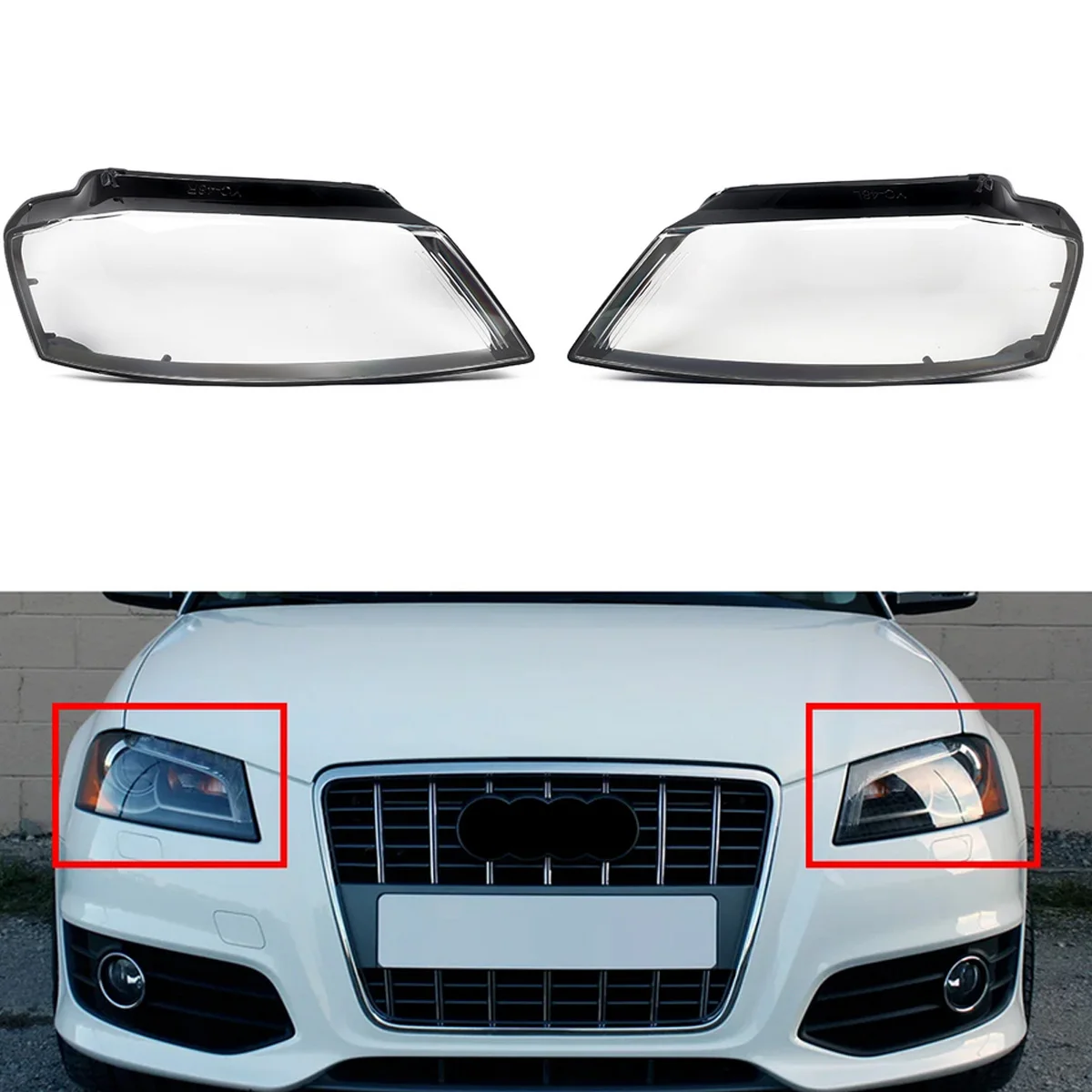 Magickit 8P0941004 8P0941030 For Audi A3 8P S-line S3 RS3 2008-2012 A Pair Front Headlight Cover LH + RH Headlamp Lens Shell