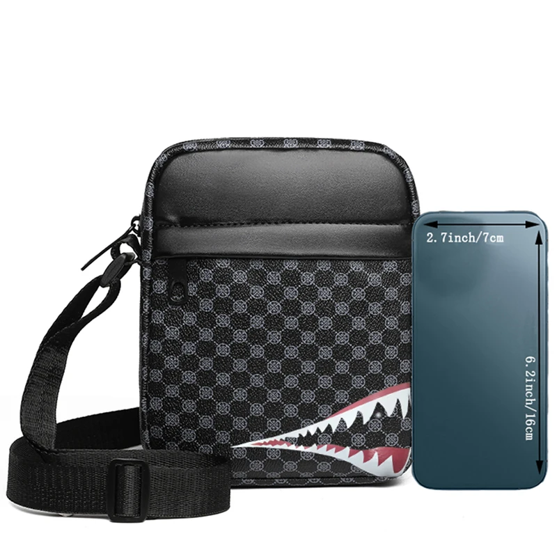 Moderne Umhängetasche mit Haifischmaul-Motiv – lässige Umhängetasche mit mehreren Taschen, verstellbarer Riemen, leichte Tasche für Männer und Frauen – Detail 5