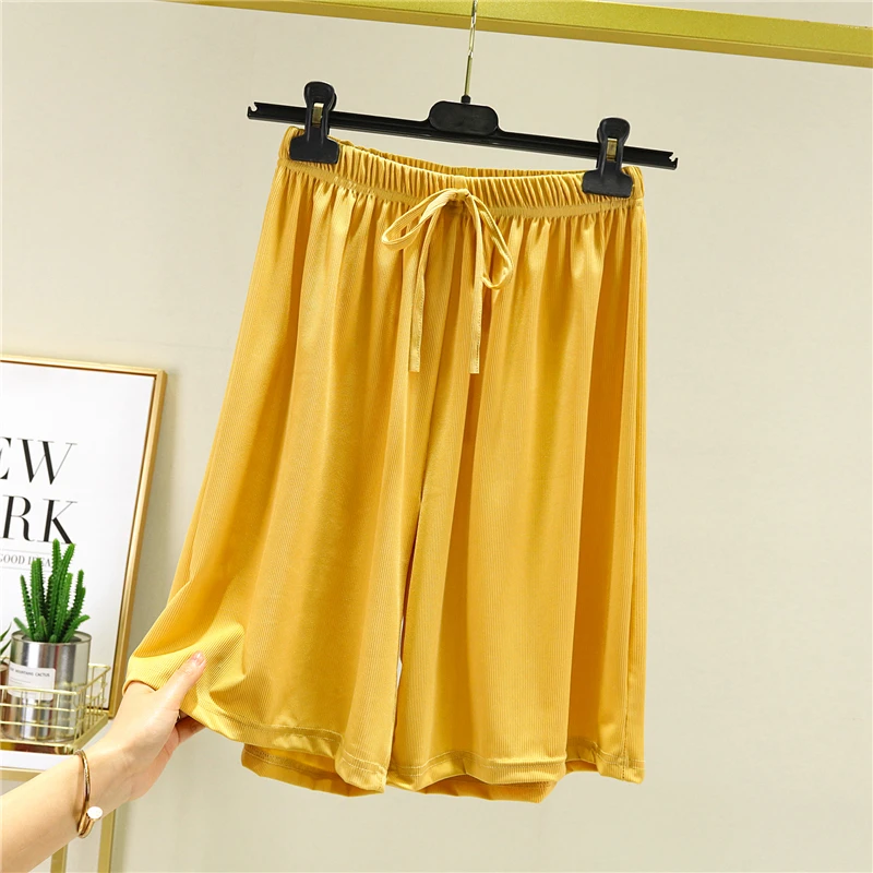 

Ice Silk Loose Women's Shorts Summer Casual Pants High Waist Wide Leg Five-Quarter Length Versatile Comfortable Sleepwear