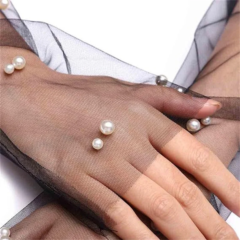 Beaded Bride Wedding Gloves 47cm Long Dew Finger Pearl Yarn Fashion Gloves Party Accessories Sunscreen Thin Portable