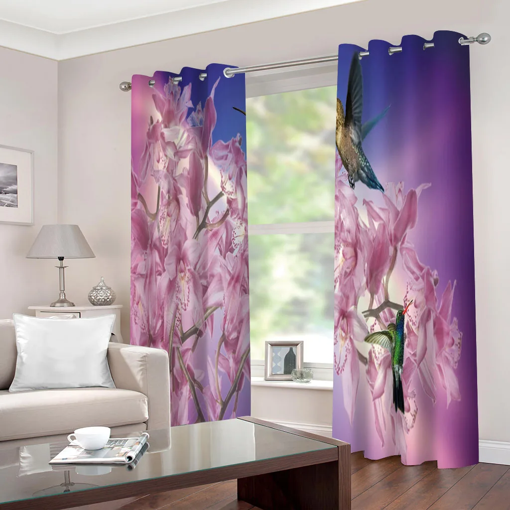 HUANZHUANG Bedroom Curtains Pieces Floral Hummingbird Print Gorgeous European Printed Curtains, Study Living Room Dorm Window