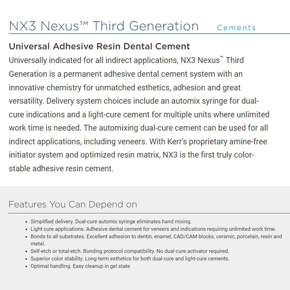 NX 3 Kerr Dental Dual Cement Permanent Universal Adhesive Resin Teeth Crown Nexus Automix Dual Cure Composite Dentist Products