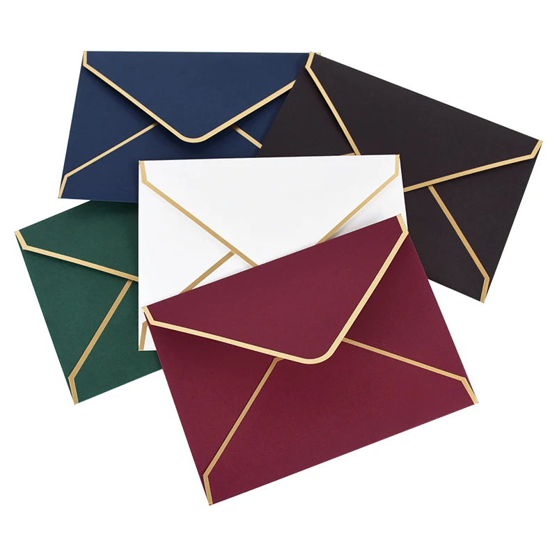 5pcs Universal Gold Border Solid Color Envelops for Birthday Wedding Invitation Packaging Small Business Phnom Penh Envelopes