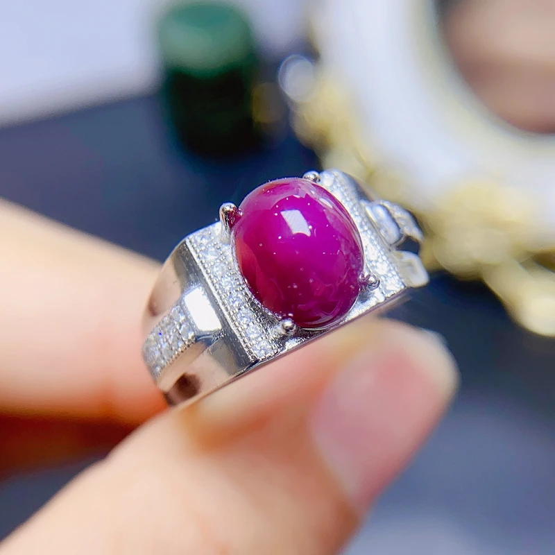 Natural large particle ruby men's ring 925 sterling silver 5 carat pigeon egg