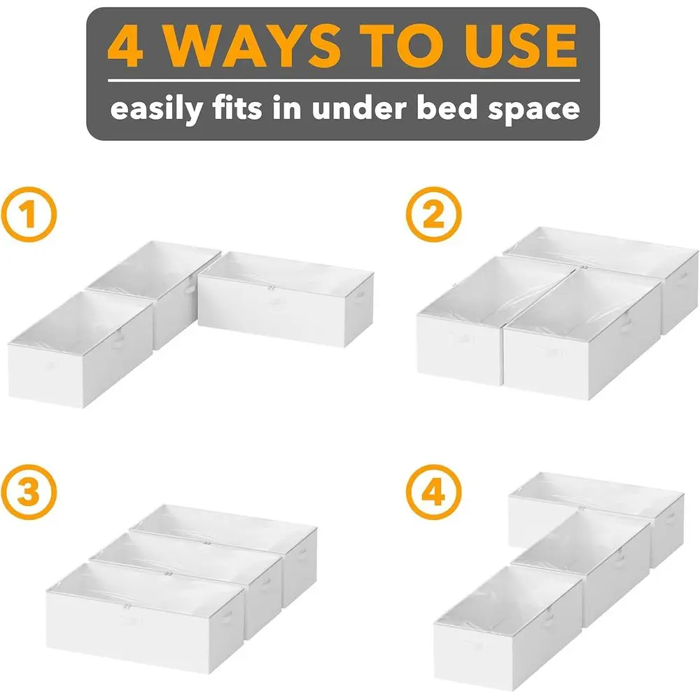 10 High Underbed Storage Boxes with Lids - Large Organizer Bins for Bedroom, Dorm, Clothes, and Bedding Storage (White)