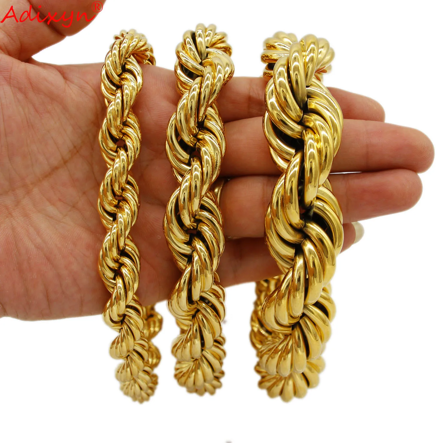 Adixyn Fashion Exaggeration Wide Twisted Singapore Chain for lovers Gold Color/Copper Thin Necklace Bracelet Jewelry Wedding