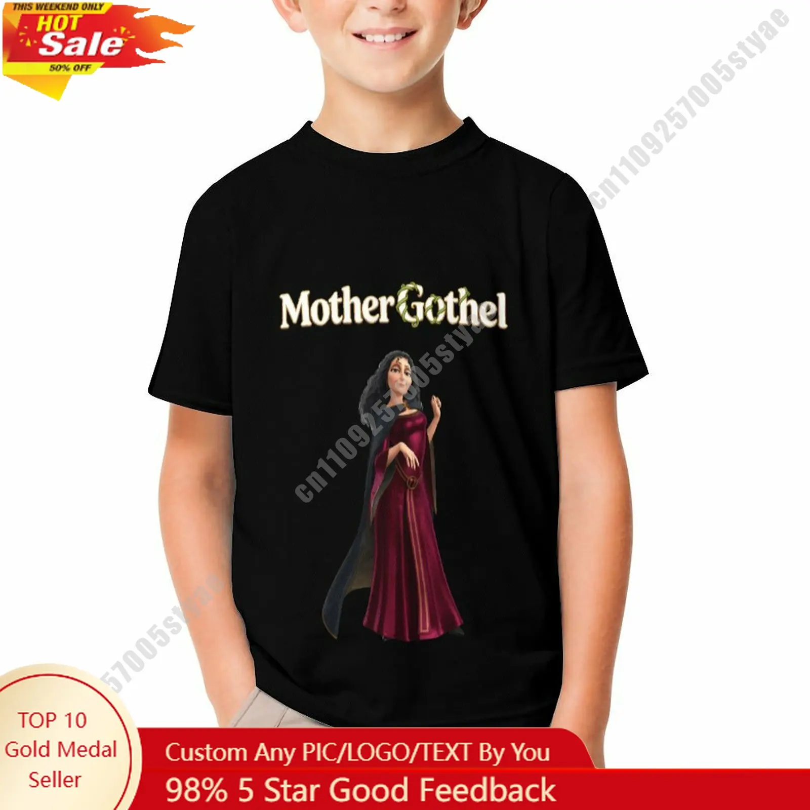 

Mother Gothel T Shirt Disney Boy Girl Custom Short Sleeve Top Breathable Soft Casual Cotton Print Summer Crew Neck Children Tee