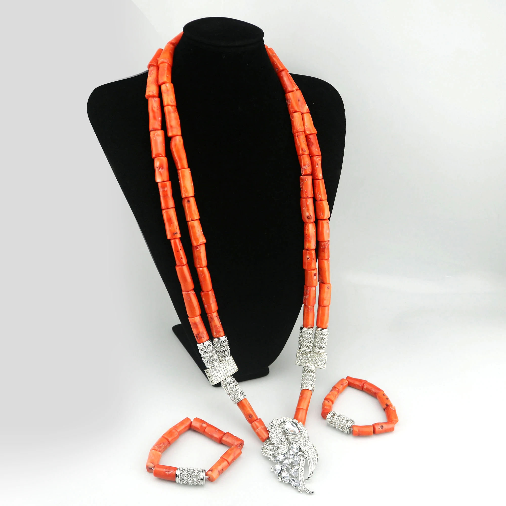 Fashion African Jewelry Set Nigerian Wedding Orange Coral Jewelry Set Bride Natural coral Necklace Original Coral Groom Coral