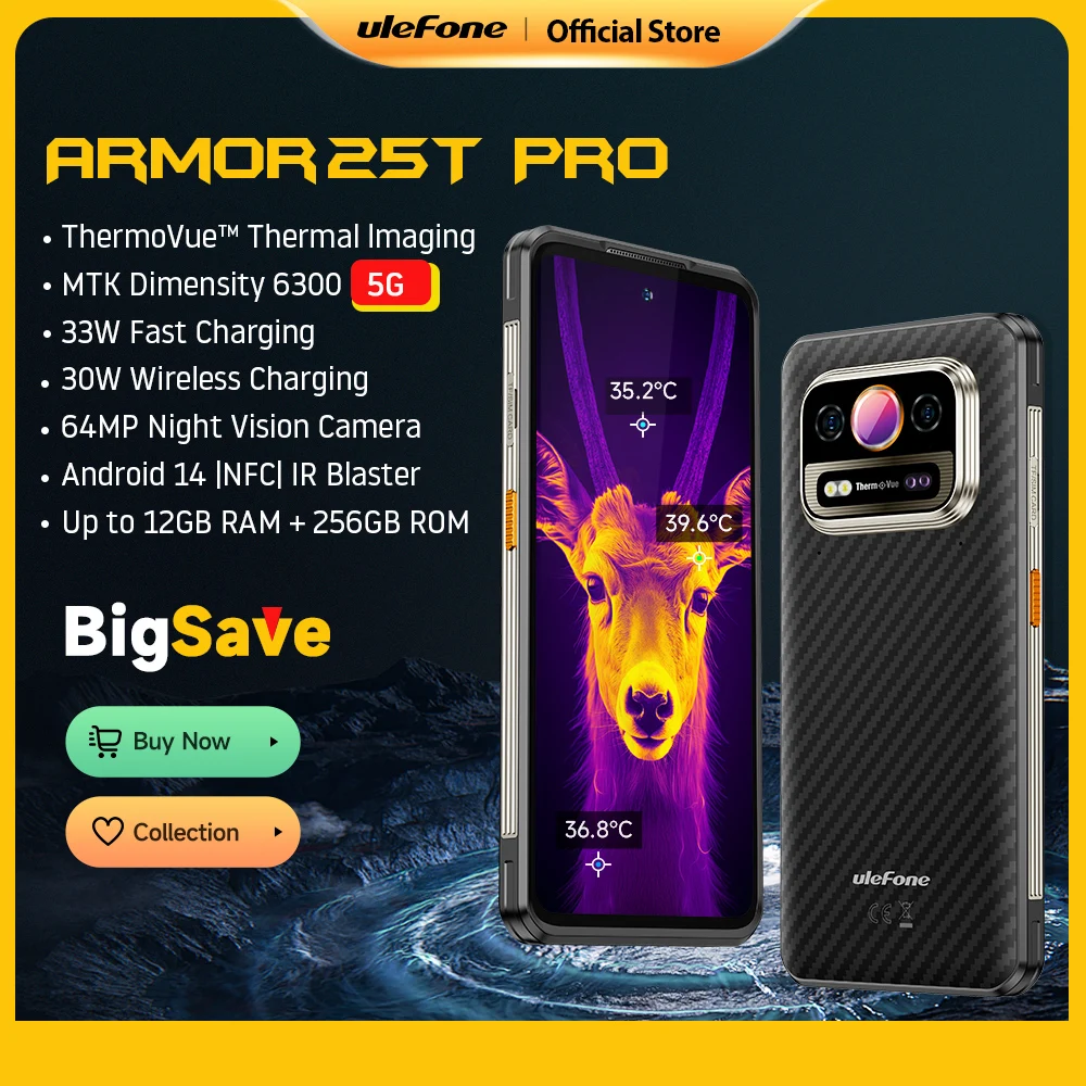 【World Premiere】Ulefone Armor 25T Pro 5G  Thermal Imaging Rugged Phone  Android 14 33W 50MP+64MP NFC Waterproof Smartphone