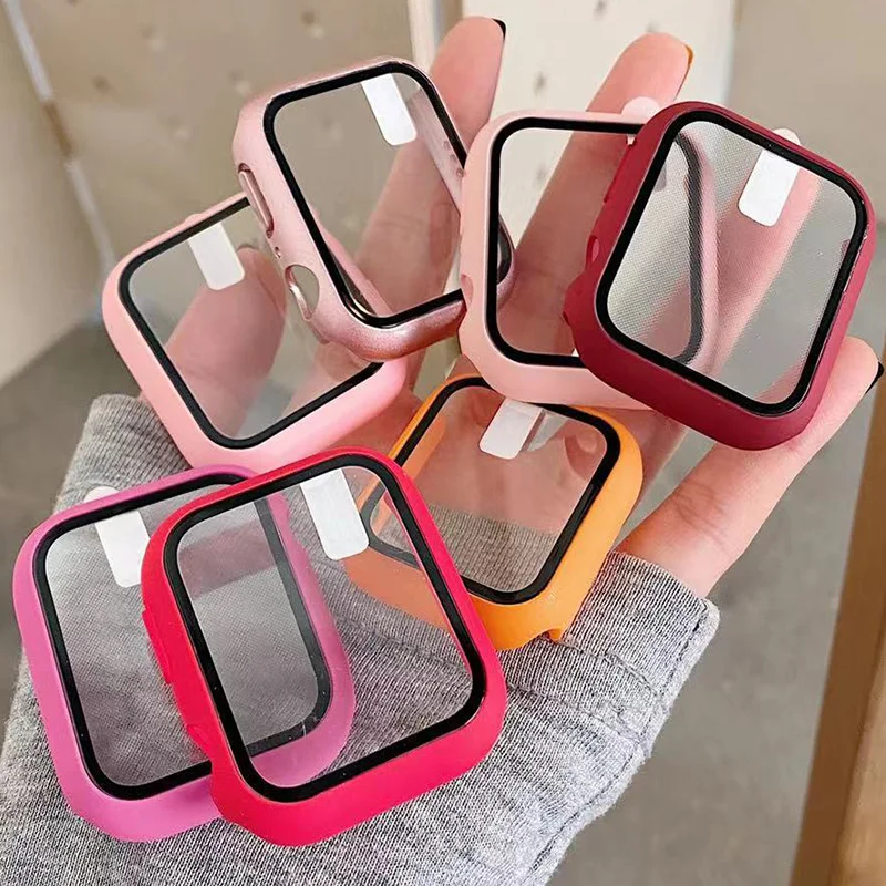 Vetro temperato + cover per Apple Watch Case accessori 45mm 41mm 44mm 40mm 42mm proteggi schermo Apple watch serie 9 4 5 6 SE 7 8
