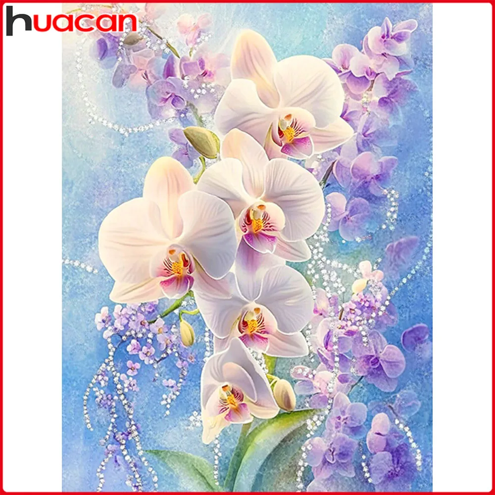 Huacan Vollquadrat Runde Diamant-Malerei Blumen-Diamant-Stickerei Komplettes Set Bild aus Strasssteinen