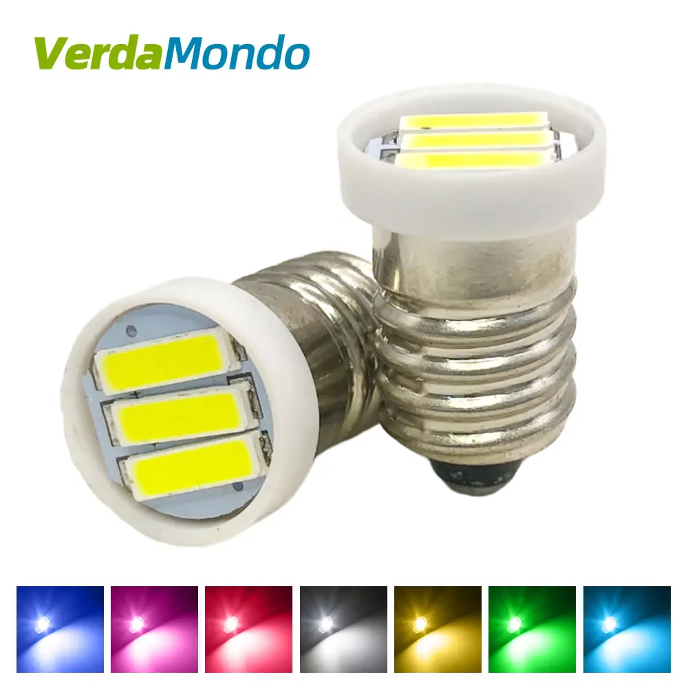 1pcs E10 7020 3SMD LED DC 12V White Red Blue Green Yellow Pink Lights Pinball MES Miniature Screw FlashLight Bulbs For LIONEL