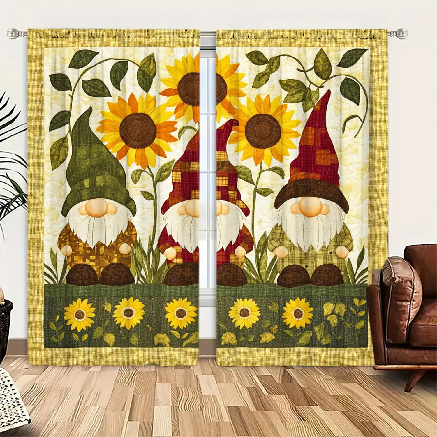 2pcs Cartoon Dwarf Illustration Printed Curtain for Christmas Home Decor-Rod Pocket Window Treatment for Bedroom, Office,Kitchen