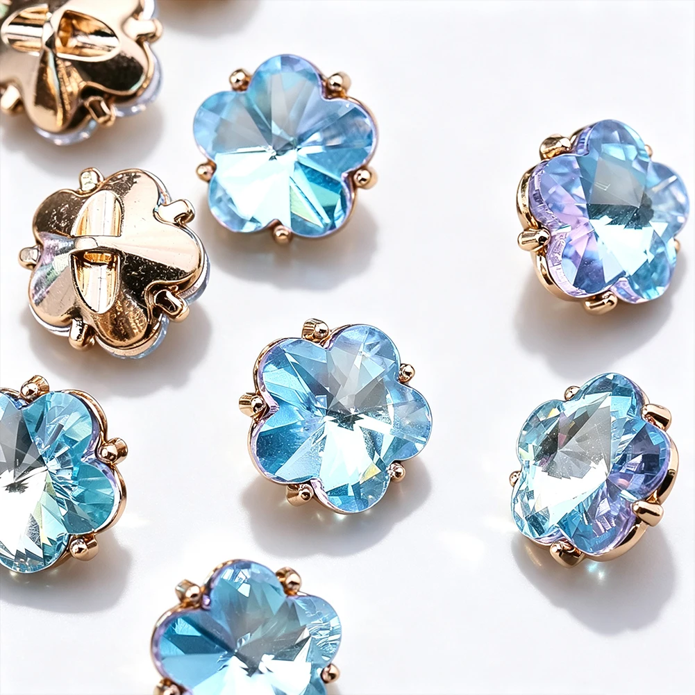 10pcs Flower Rhinestones Shank Buttons Gold Claw Glass Crystal Sewing Button Needlework DIY Cloth Shirt Cufflinks Embellishments view 5