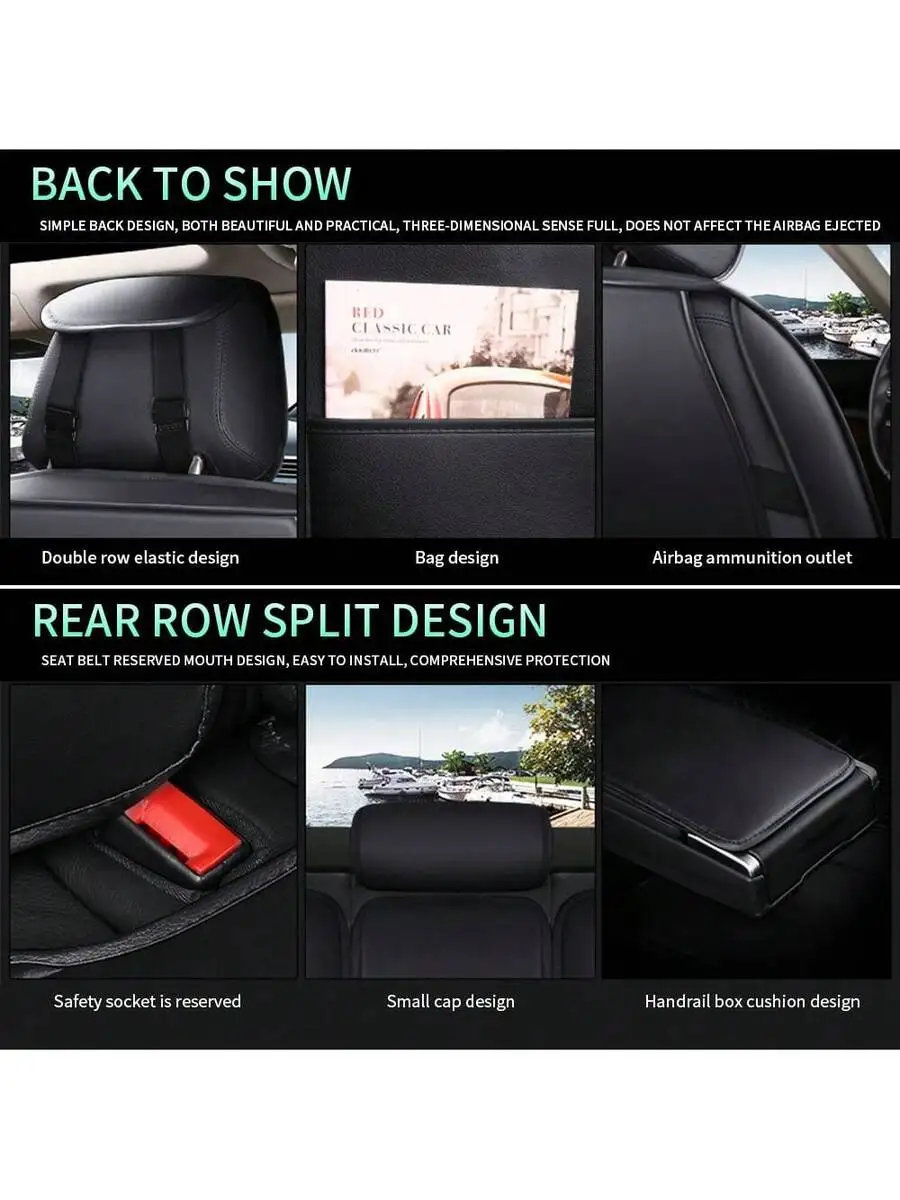 5-Seat Car Seat Covers With Headrest And Pillow PU Leather Breathable Full Set Universal Fit For MPV SUV Truck