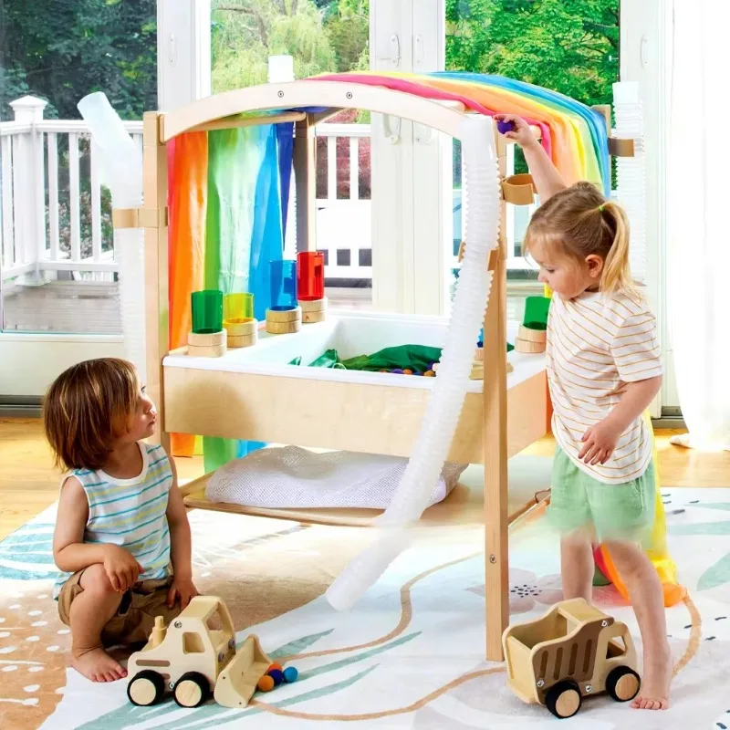 Children's Montessori sensory play table with cover, large indoor/outdoor activity table, suitable for teenagers (7-14 years old