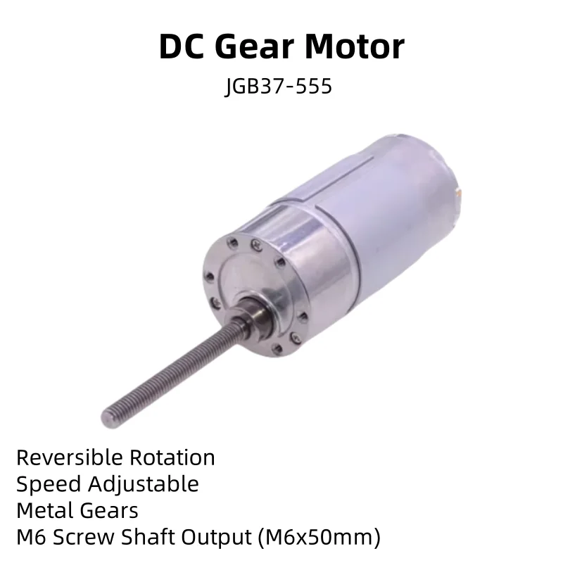 JGB37 - 555 DC Gear Motor, 12V/24V Low - Speed Motor, With 6mm Threaded Screw Shaft And Flange Mounting Bracket