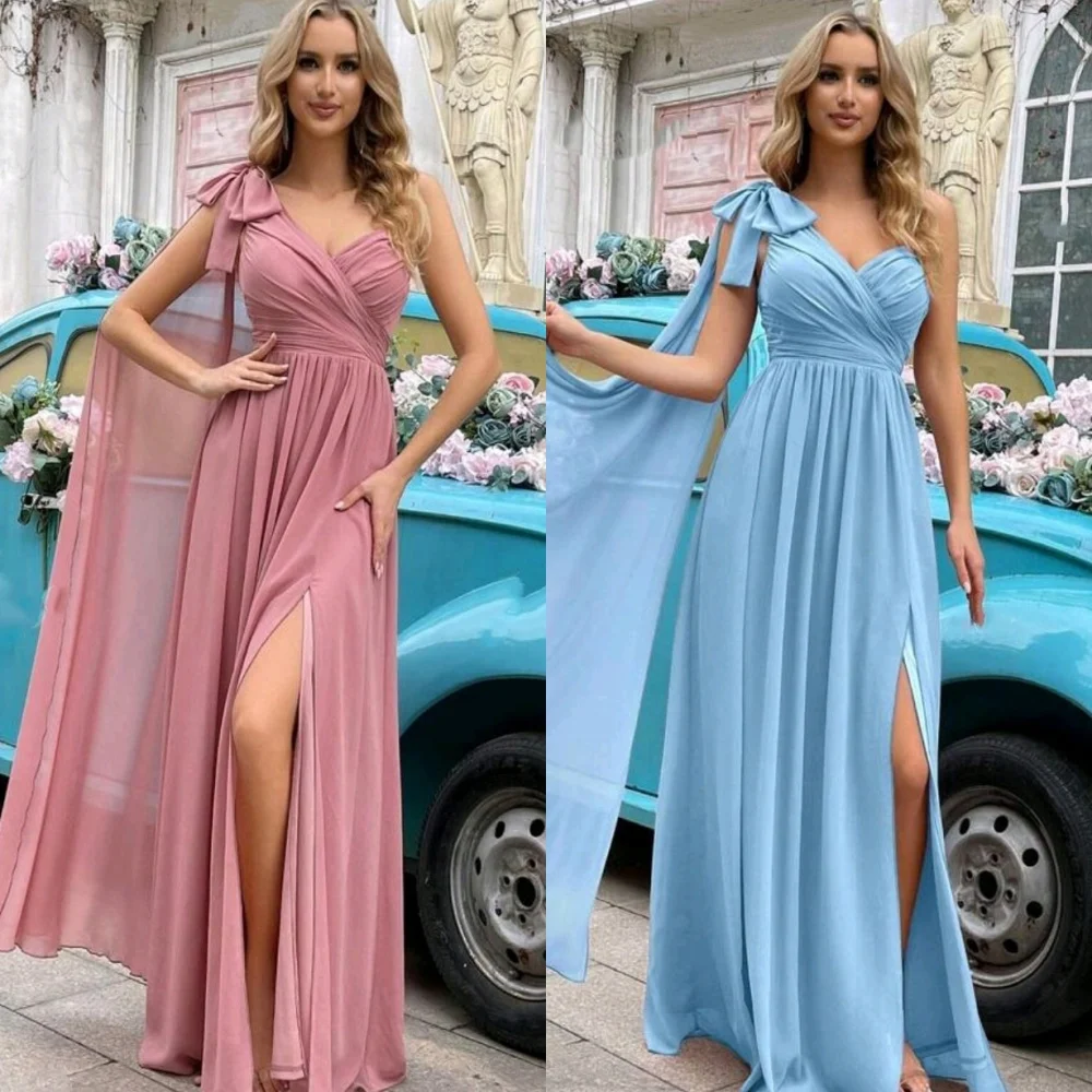 

Customized Matching Classic Chiffon Bow Ruched Straight One-shoulder Long Dresses Bespoke Occasion Dresses Sizes Available Sexy