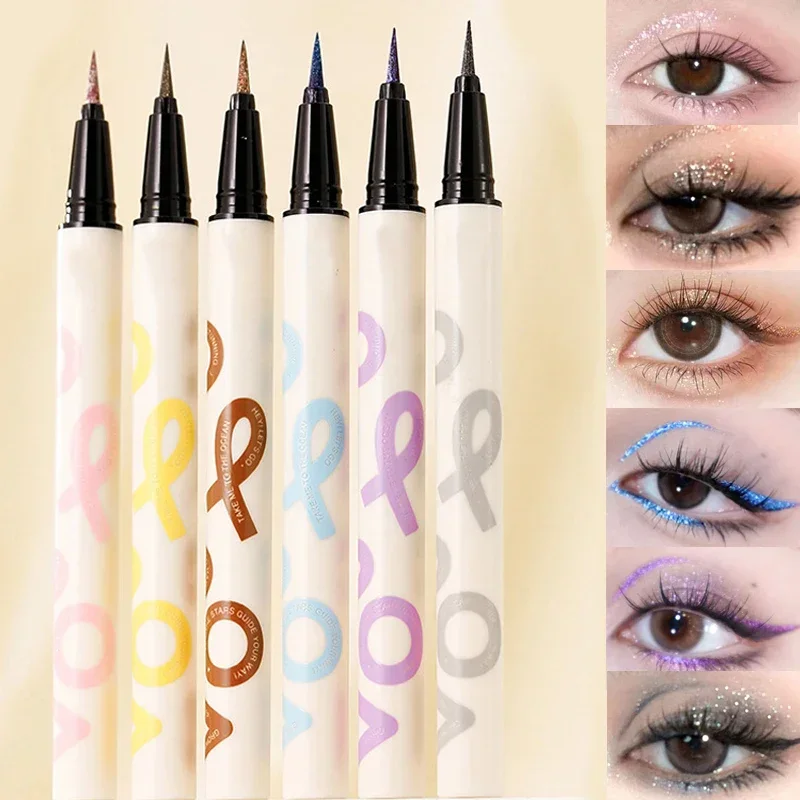 6 colori sottile Eyeliner perlescente matita liquida 3 in 1 lucido baco da seta ombretto Stick duraturo liscio Glitter Eyeliner trucco